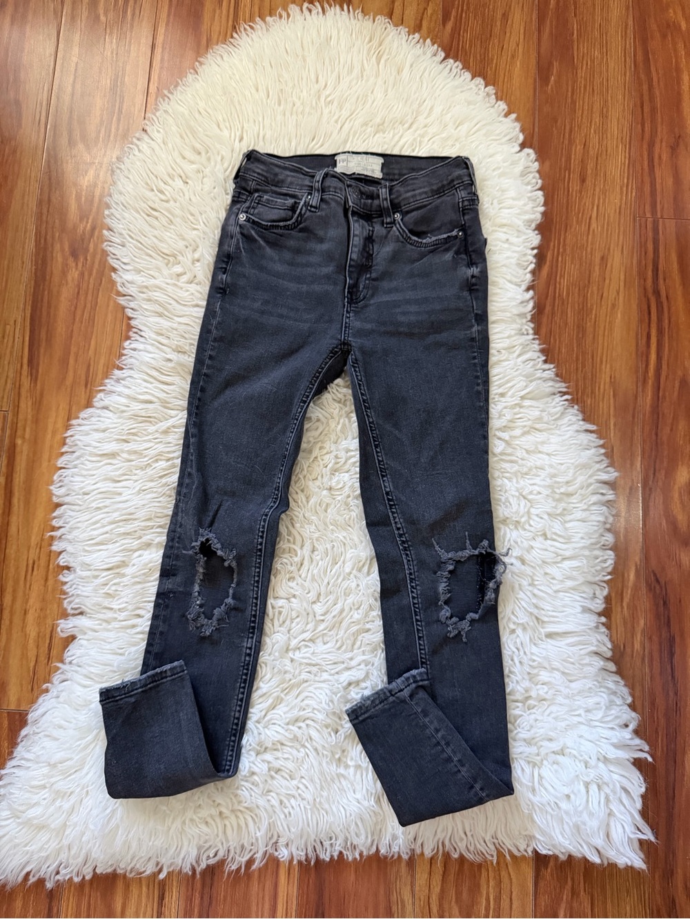 Free People Black Distressed Skinny Jeans